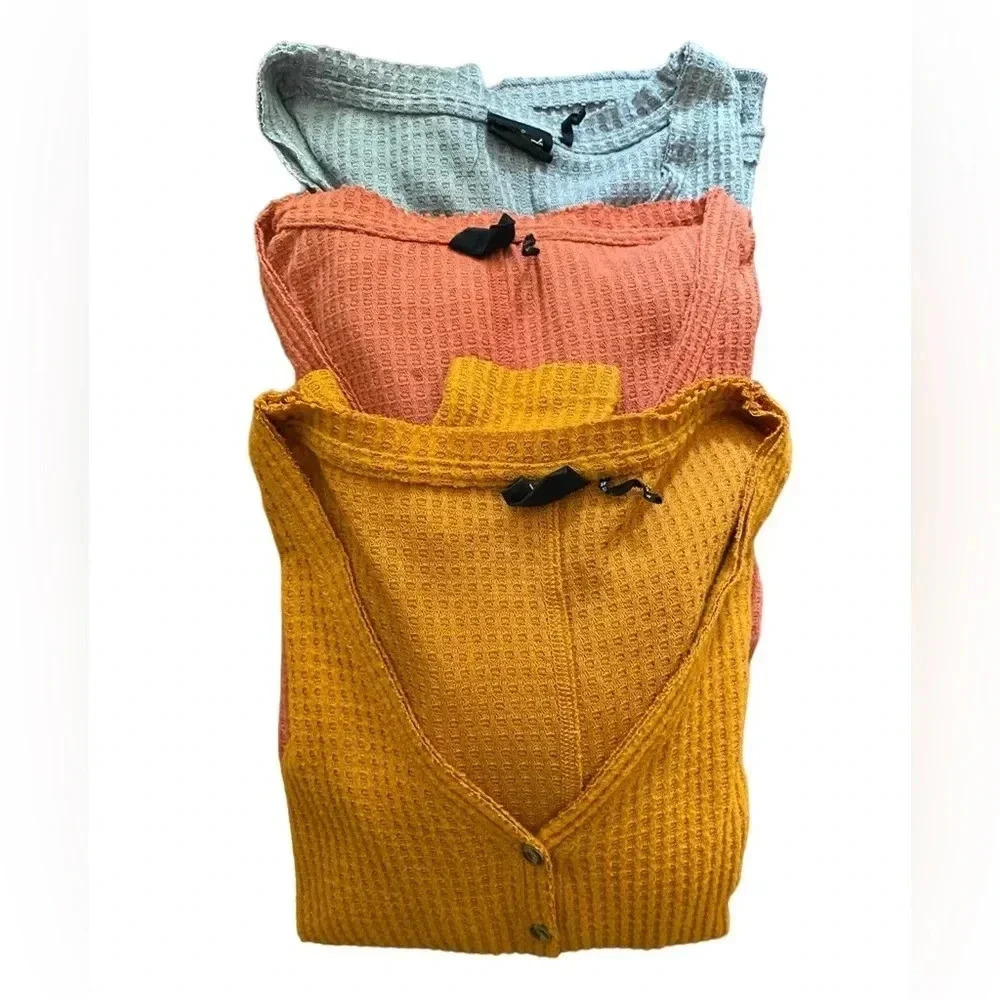 Lot of 3 Out From Under Jojo Oversized Thermal Button-Front Top Size XS